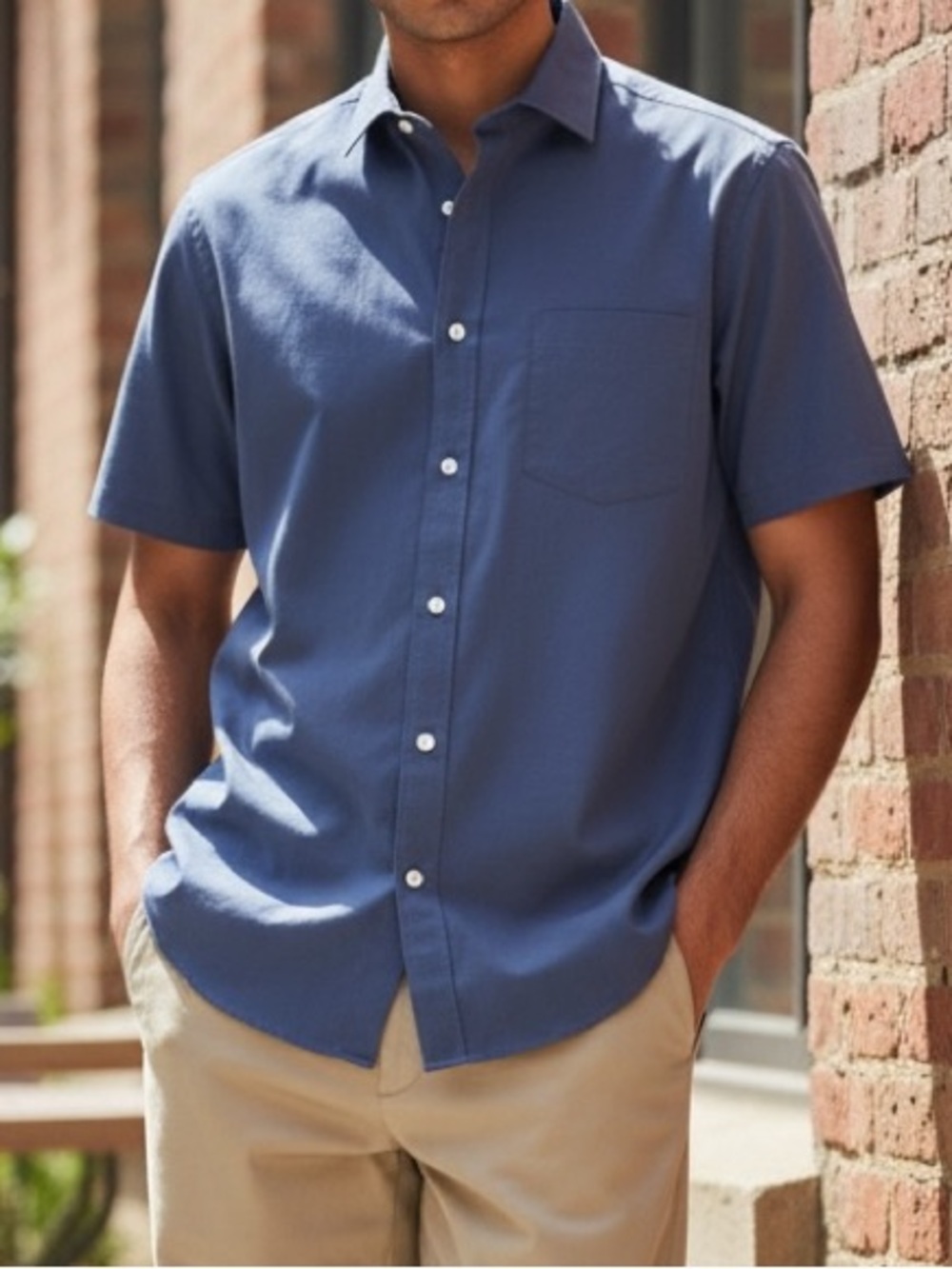 Arrow Men’s Short-Sleeve Button-Down Shirt in Blue Slim Fit 14 - 14 1/2